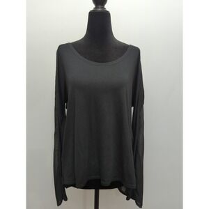 Z5 Converse Black Asymmetrical Long Sleeve Shirt Women's Sz L Casual Sheer‎ Back